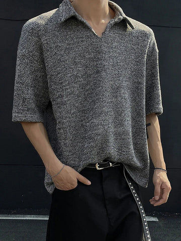 AIDASE  -  Vintage Solid Color Short Sleeve Knitted Jumpers Men Outdoor Casual Knitting Pullover Tops Autumn Trendy Polo Neck Sweaters Mens aidase-shop